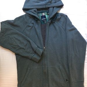 PrAna Fleece Forest Green Striped Hoodie Large
